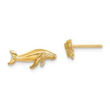 14k Yellow Gold Whale Stud Earrings