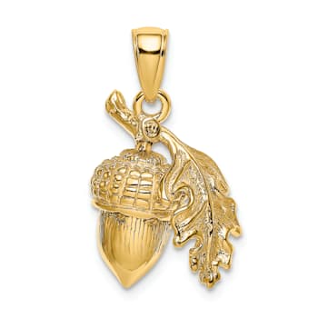 Gold Textured 3D Acorn with Leaf Pendant