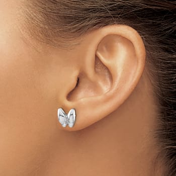 Rhodium Over 14k White Gold Diamond Butterfly Stud Earrings