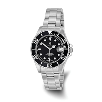 Ladies Charles Hubert Solid Stainless Steel Black Dial Watch
