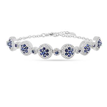 Lab Created Blue Sapphire and White Sapphire Halo Rhodium Over Sterling
Silver Sapphire Bracelet