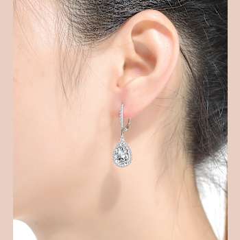 Pear Shape CZ Halo Drop Earrings In Sterling Silver