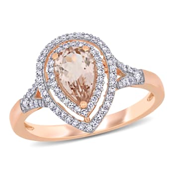0.62ctw Morganite and 0.25ctw Diamond 14k Rose Gold Halo Ring
