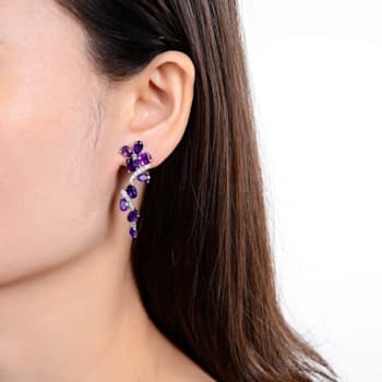 Amethyst Rhodium Over Sterling Silver Dangle Earrings