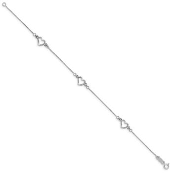 Rhodium Over 14K White Gold Fancy Heart Bracelet