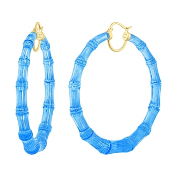 14K Yellow Gold Over Sterling Silver XL Bamboo Acrylic Hoops in Blue
