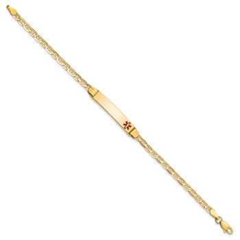14k Yellow Gold Medical Red Enamel Mariner ID Bracelet