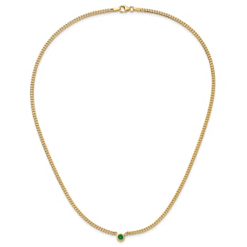 14K Yellow Gold Emerald Curb 18 inch Necklace
