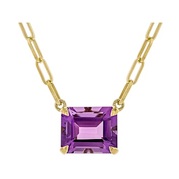 Amethyst Station Paperclip Necklace In 18K Gold Over Sterling Silver 4.67ct