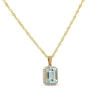 14K Yellow Gold 9x7mm Rectangular Octagonal Aquamarine and Diamond
Pendant 1.94ctw
