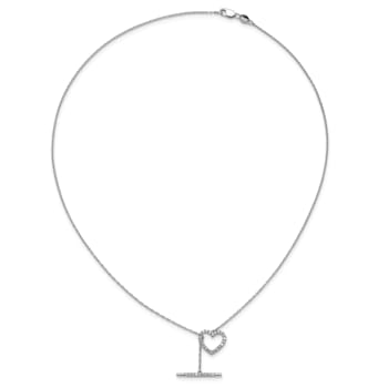 Rhodium Over 14K White Gold Lab Grown Diamond Heart Toggle Necklace
