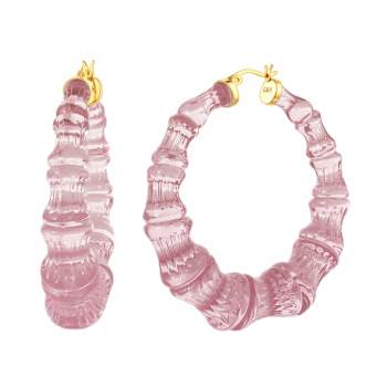 14K Yellow Gold Over Sterling Silver Bamboo Acrylic Hoops in Winter Rose