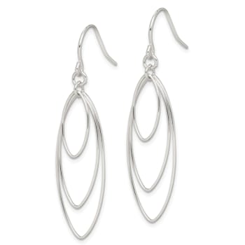 Sterling Silver Polished Triple Marquise Shape Dangle Earrings