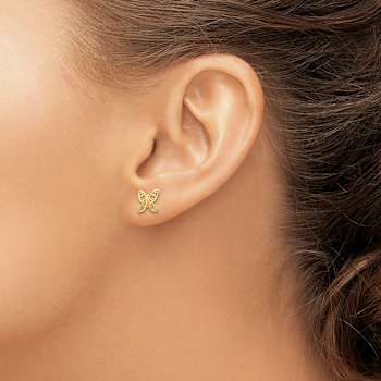 14k Yellow Gold Polished Butterfly Stud Earrings
