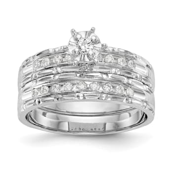 Rhodium Over 14K White Gold AA Quality Trio Engagement Ring 0.13ctw