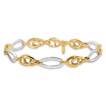 14K Two-tone Gold Polished Fancy Link Bracelet
