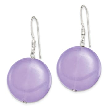 Sterling Silver Polished Lavender Jadeite Circle Dangle Earrings