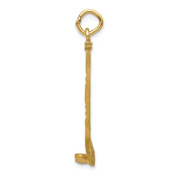14k Yellow Gold Satin and Diamond-Cut Hockey Stick Pendant