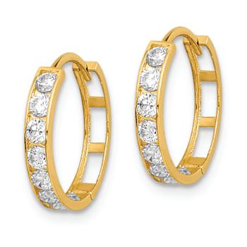 14k Yellow Gold Cubic Zirconia 9/16" Hinged Hoop Earrings