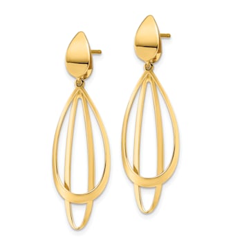 14K Yellow Gold Polished and Brushed Post Dangle Earrings