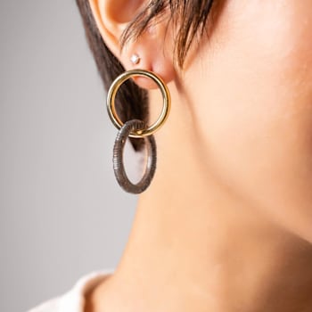 14K Yellow Gold Over Sterling Silver Acrylic Double Drop Earrings in Blackberry