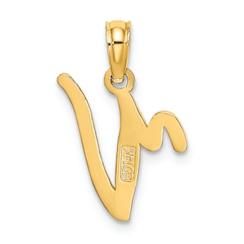 14k Yellow Gold Script Letter V Initial Pendant