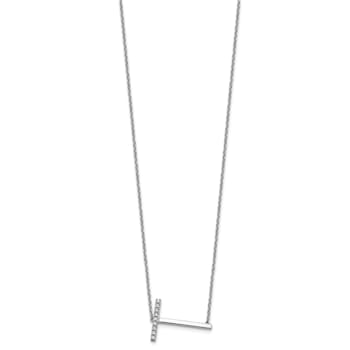 Rhodium Over 14k White Gold Sideways Diamond Initial T Pendant Cable
Link 18 Inch Necklace