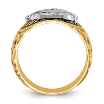 10K Two-Tone Yellow and White Gold Men's Textured and Enameled Masonic
Blue Lodge Ring