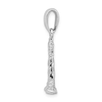 Rhodium Over Sterling Silver Polished 3D Cape Hatteras Lighthouse Pendant