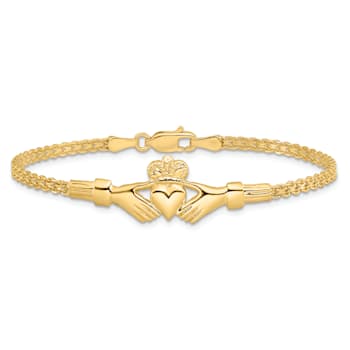 14k Yellow Gold Polished and Textured Claddagh Bracelet