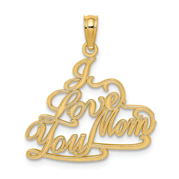 14k Yellow Gold Textured I Love You Mom pendant