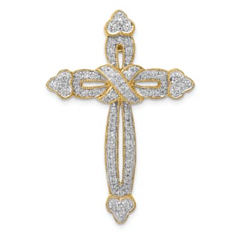 14k Yellow Gold and Rhodium Over 14k Yellow Gold Diamond Budded Cross
Chain Slide Pendant