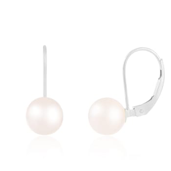 14k White Gold Leverback 6-7mm Freshwater Pearl Earrings