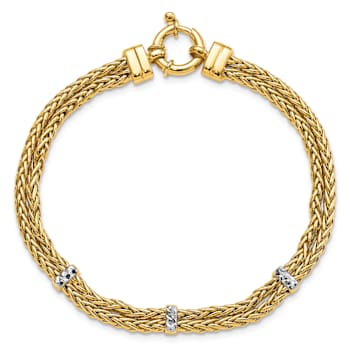 14k Two-tone Gold 5.9mm Polished Double Wheat Link Bracelet