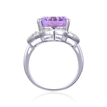 Concave Cut Oval Amethyst with White Topaz Accents Sterling Silver Ring, 8.26ctw