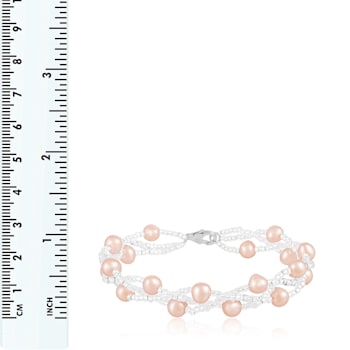 6-7mm Pink Cultured Freshwater Pearl Silver  Bracelet