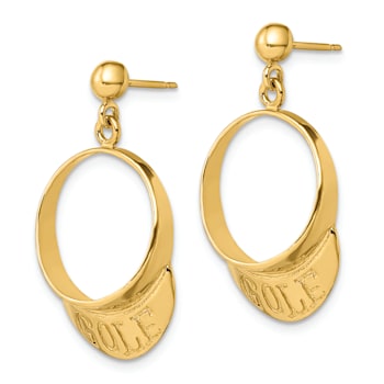 14k Yellow Gold 3D Golf Visor Dangle Earrings