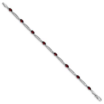 Rhodium Over 10k White Gold Diamond and Garnet Bracelet