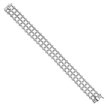18K White Gold Diamond 3 Row 7.25-inch Bracelet 6.23ctw