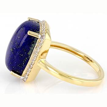 Lapis Lazuli And White Zircon Cocktail Ring In 18K Gold Over Sterling
Silver 0.27ctw
