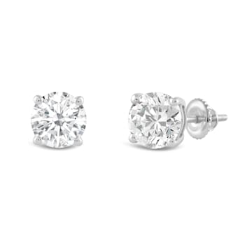 White Cubic Zirconia 14k White Gold Studs With Velvet Gift Box 1.50ctw