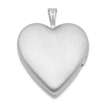 Rhodium Over Sterling Silver 20mm Satin, Enamel, Diamond-cut Floral
Heart Locket Pendant