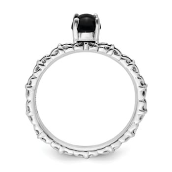 Sterling Silver Stackable Expressions Antiqued Black Agate Ring
