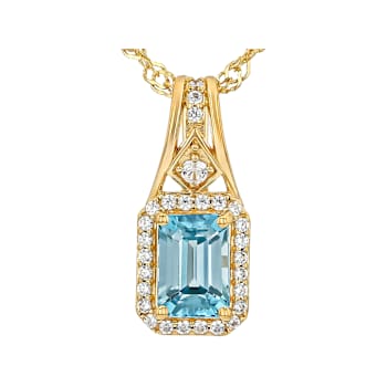 Blue Zircon And White Zircon Pendant Necklace In 18K Gold Over Sterling
Silver 1.75ctw