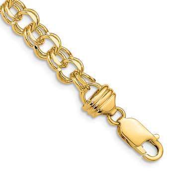14k Yellow Gold Diamond-Cut 6.5mm Solid Double Link Charm Bracelet