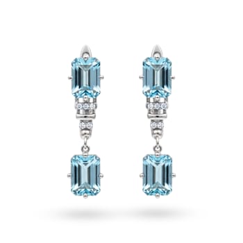 Blue Topaz Octagon Over Sterling Silver Rhodium Drop Earrings