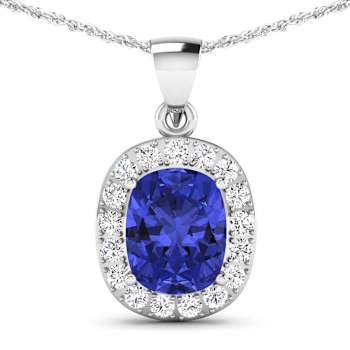 3.10ctw 14K White Gold Tanzanite and White Diamond Pendant with 18 inch
Cable Chain