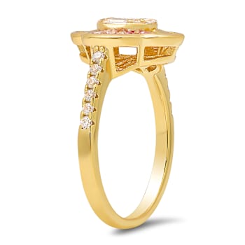 Multi-color Cubic Zirconia 14k Yellow Gold Over Sterling Silver Clover
Ring 1.44ctw