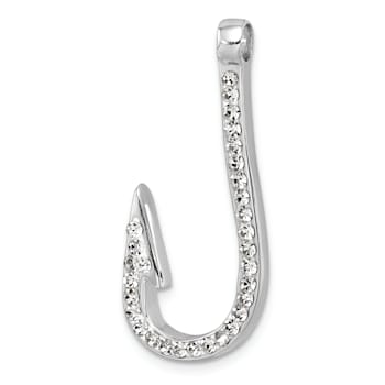 Rhodium Over Sterling Silver Polished Crystal Hook Pendant