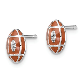 Rhodium Over Sterling Silver Enamel Football Post Earrings